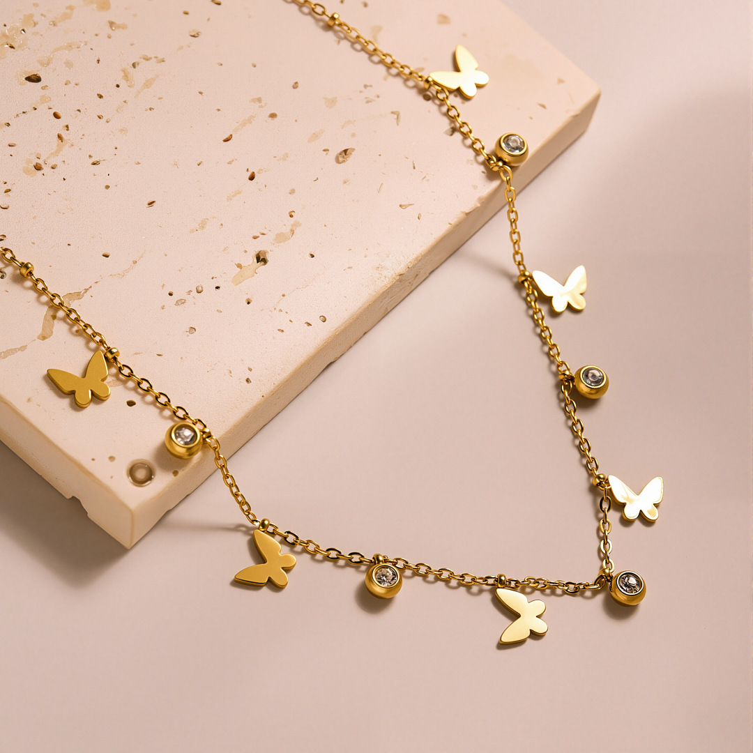 CZ Butterfly Tassel Necklace S - Butterfly Clasp Deployant 评论和价格